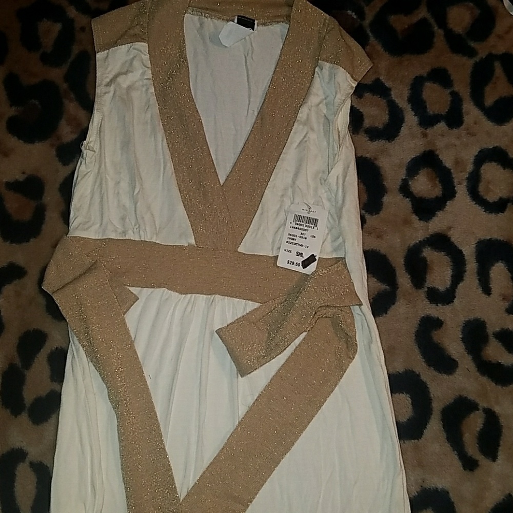 Beige- Sleeve less Top with Gold Sparkle Borders